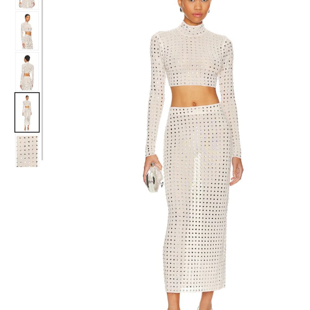 NBD Zenni Two Piece Midi Set: Sequins Sparkle Sheer